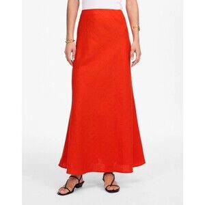 MADEWELL Maxi Slip Skirt 2 Bright Flame Red Elastic Waist Side Zip B64